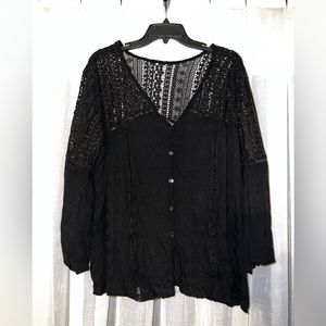 Black crochet button down blouse size large